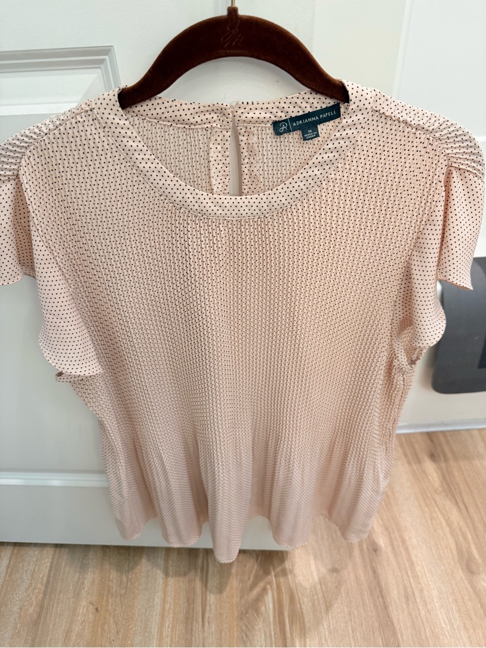 Adrianna Papell Cream Blush Dot Flutter Sleeve Blouse